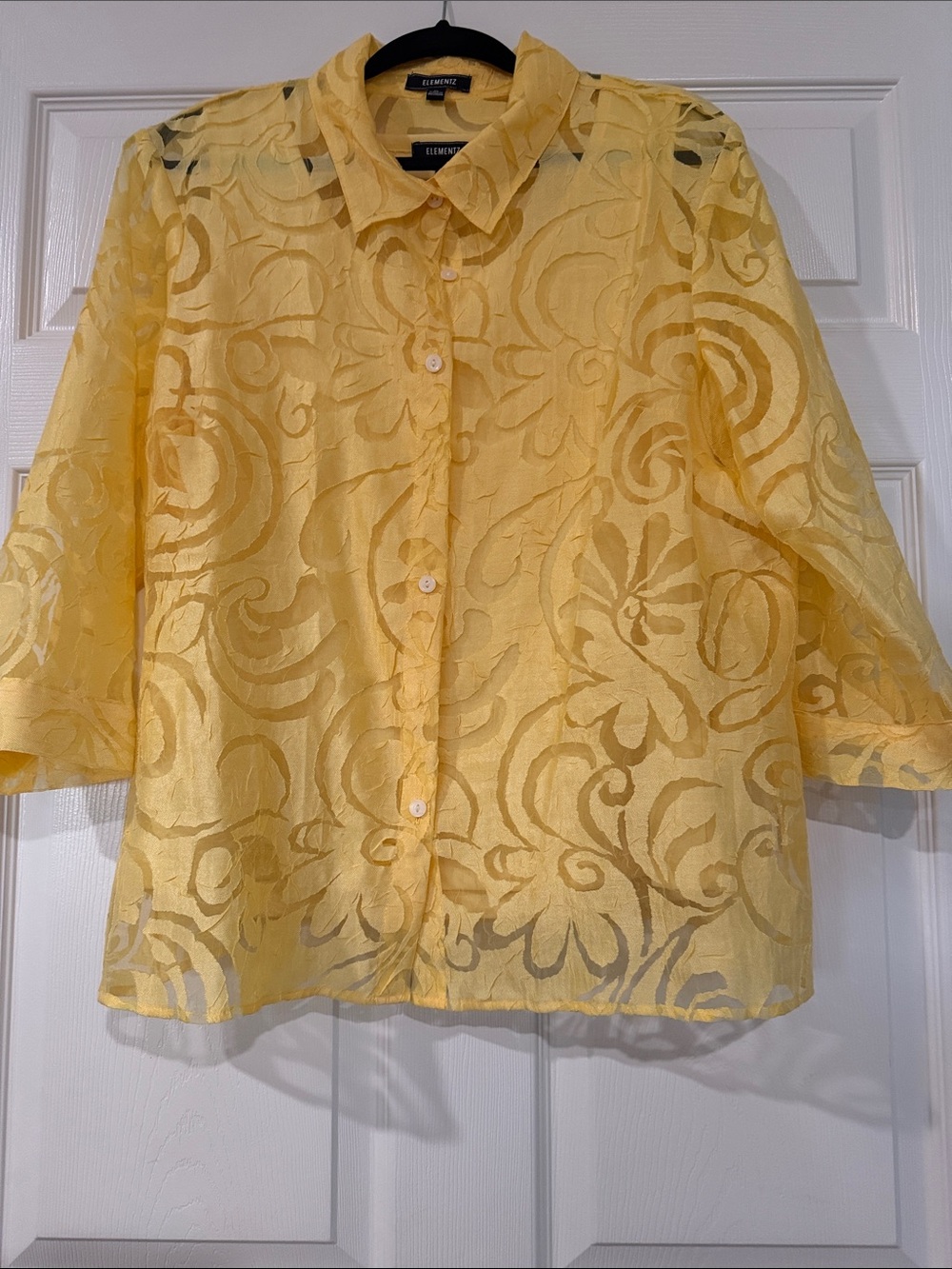 Elementz Yellow Sheer Floral Button-Up Blouse with yellow camisole 2piece
